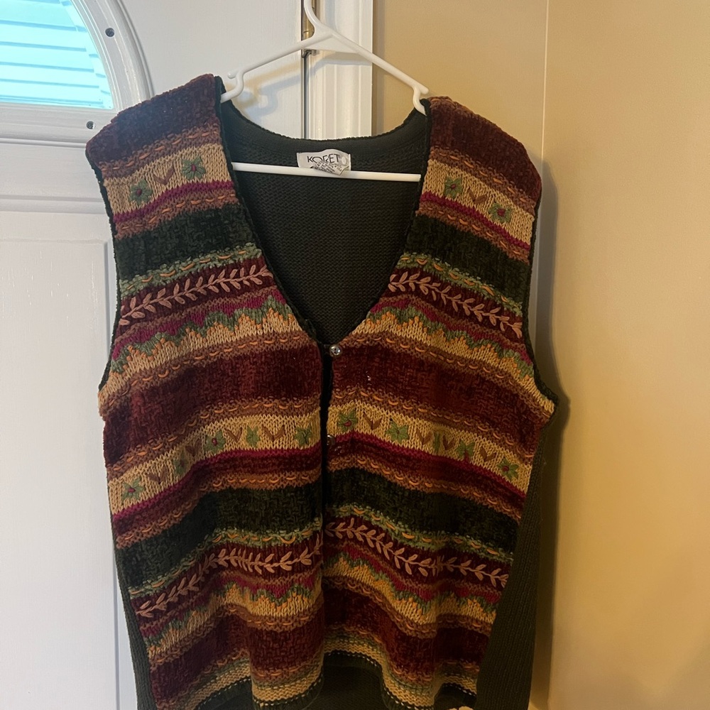 Vintage Koret Embroidered Button-Up Sweater Vest Size 1X